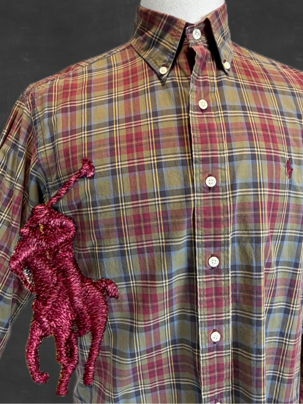 VINTAGE Ralph Lauren button down shirt tartan plaid 100% cotton earthy preppy